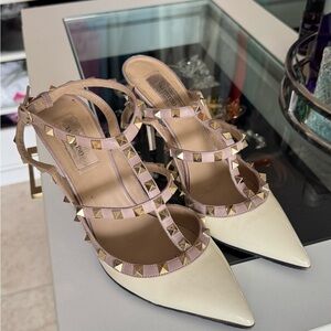 Valentino Women's Cream and Tan Studded Heels